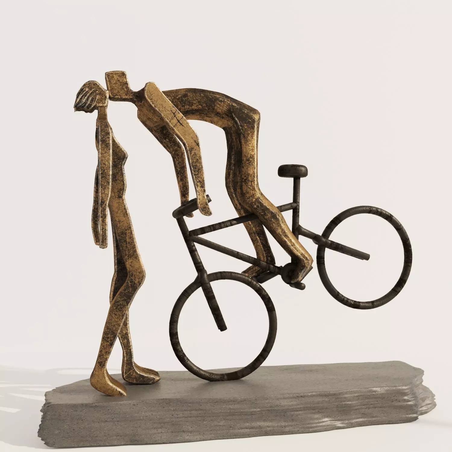 dance-kissing-couple bronze sculpture of man and woman on bic... Low-poly 3D model_0