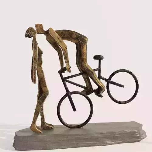 dance-kissing-couple bronze sculpture of man and woman on bic... Low-poly 3D model