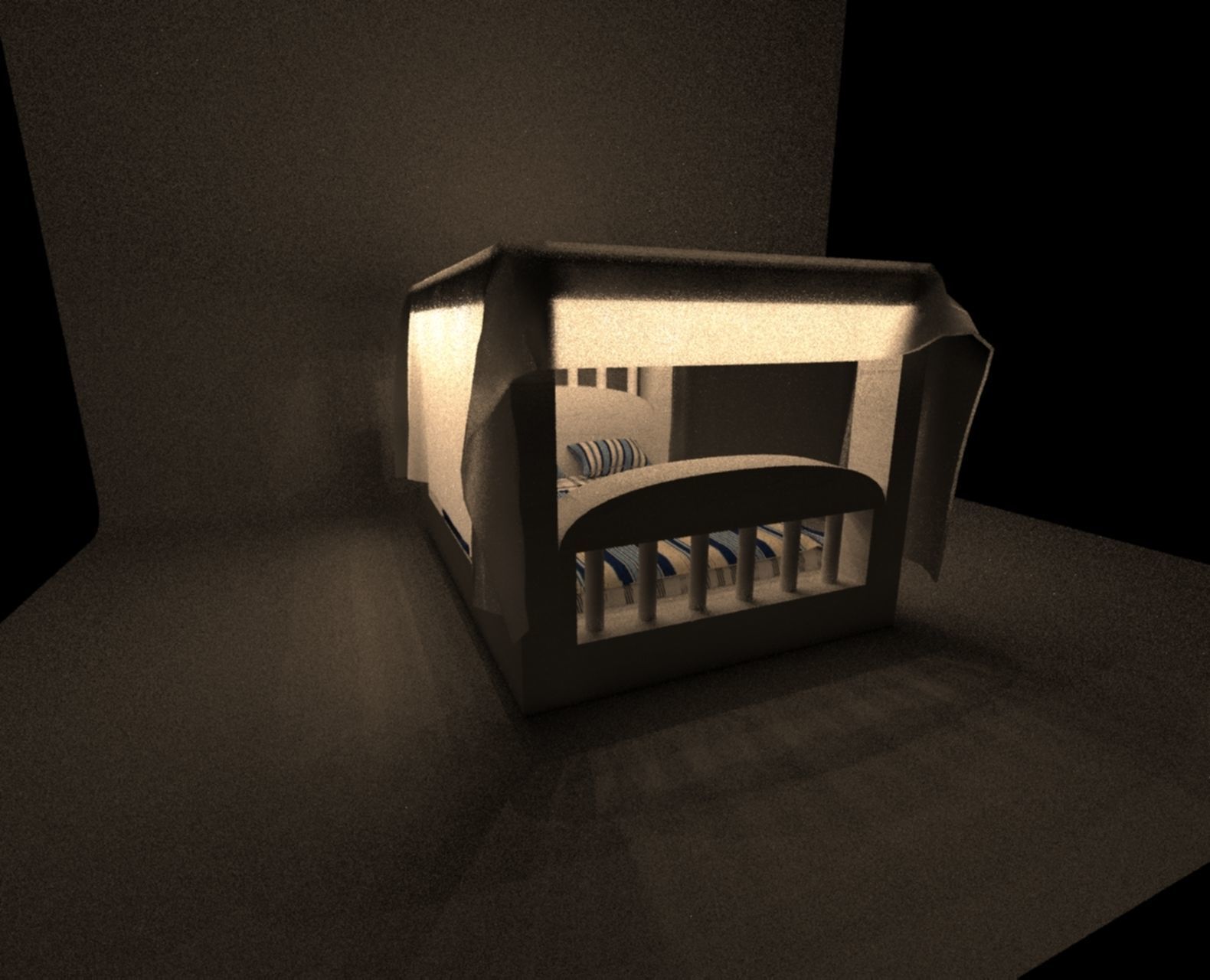 Cinderella Bed with string light Free low-poly 3D model_1