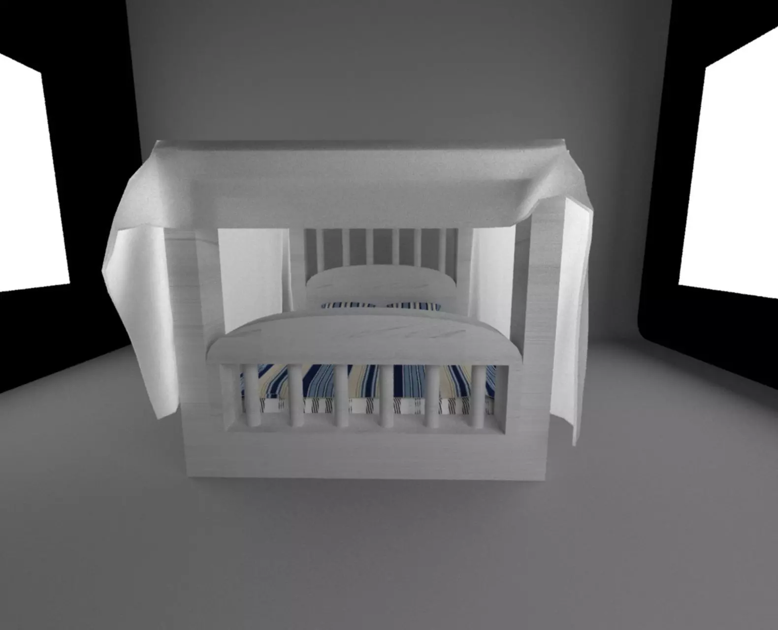 Cinderella Bed with string light Free low-poly 3D model_0