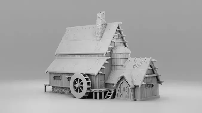 A house with a water wheel