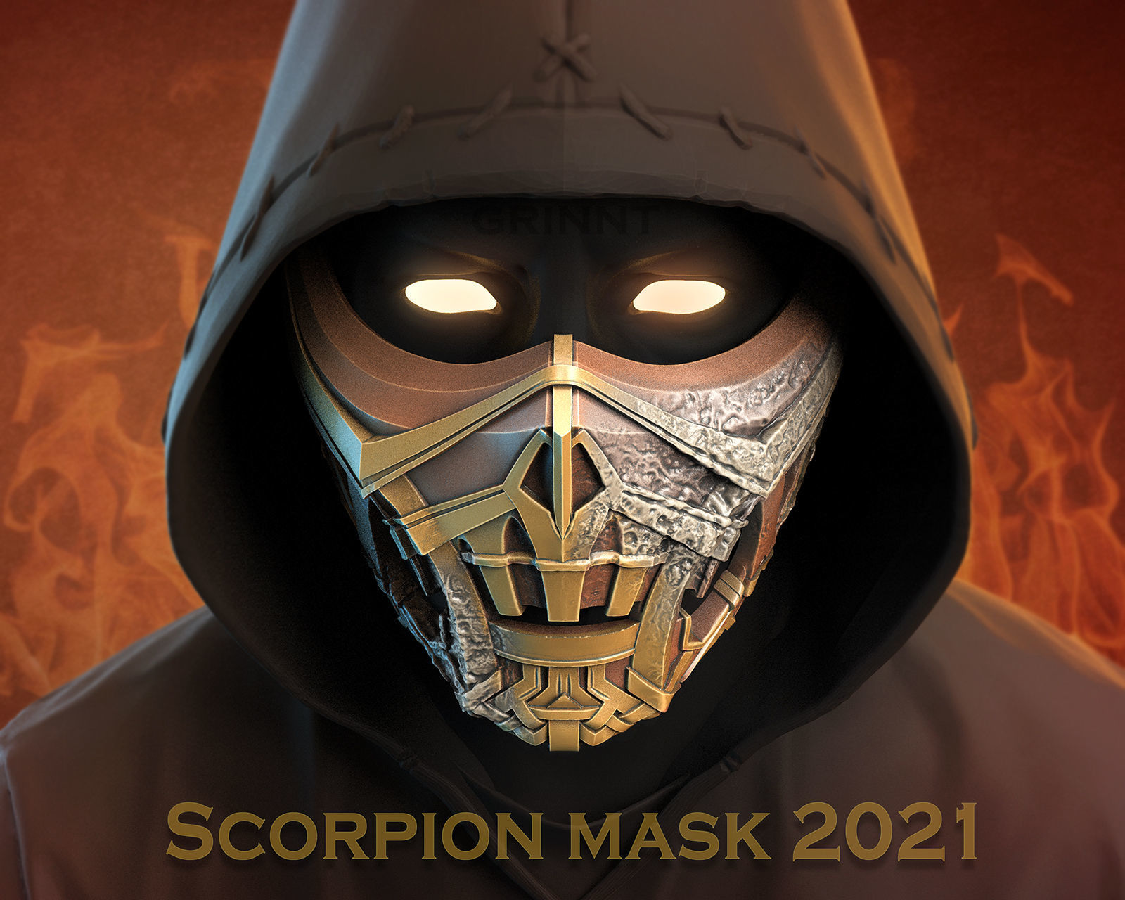 Scorpion mask for face from Mortal Kombat 2021 3D print model 3D print model_0