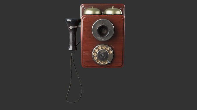 Wooden Vintage Antique Phone Low-poly 3D model