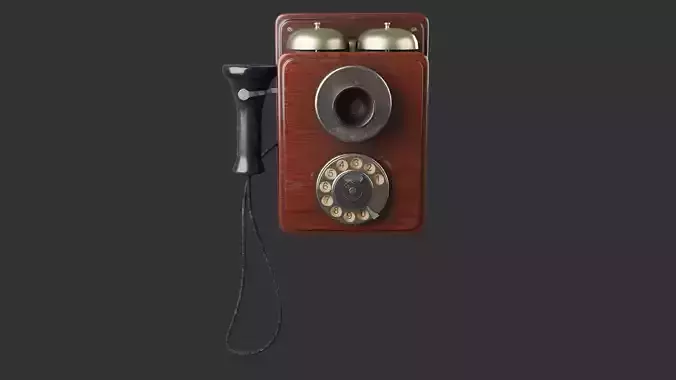 Wooden Vintage Antique Phone Low-poly 3D model