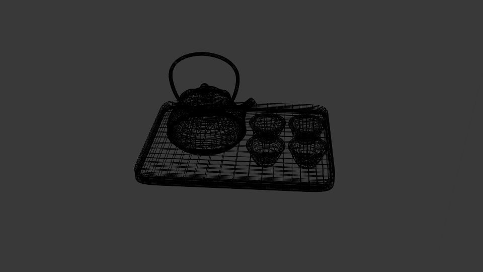 Japanese Art Teapot Set 3D model_5