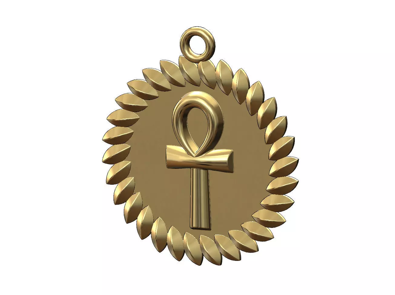 Ankh key pendant charm with a leaf halo 3D print model_0