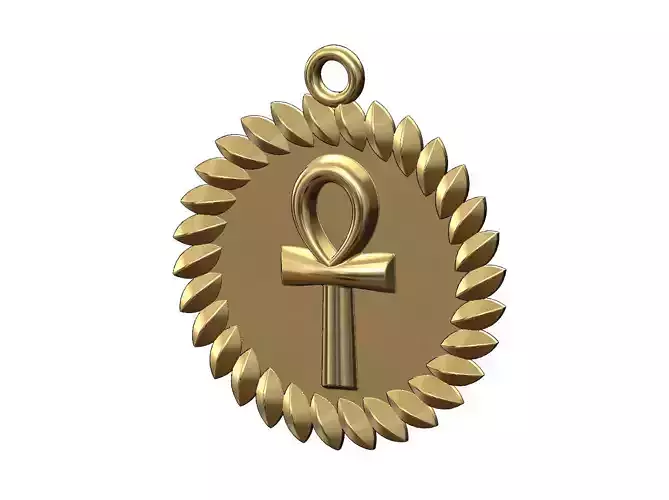 Ankh key pendant charm with a leaf halo
