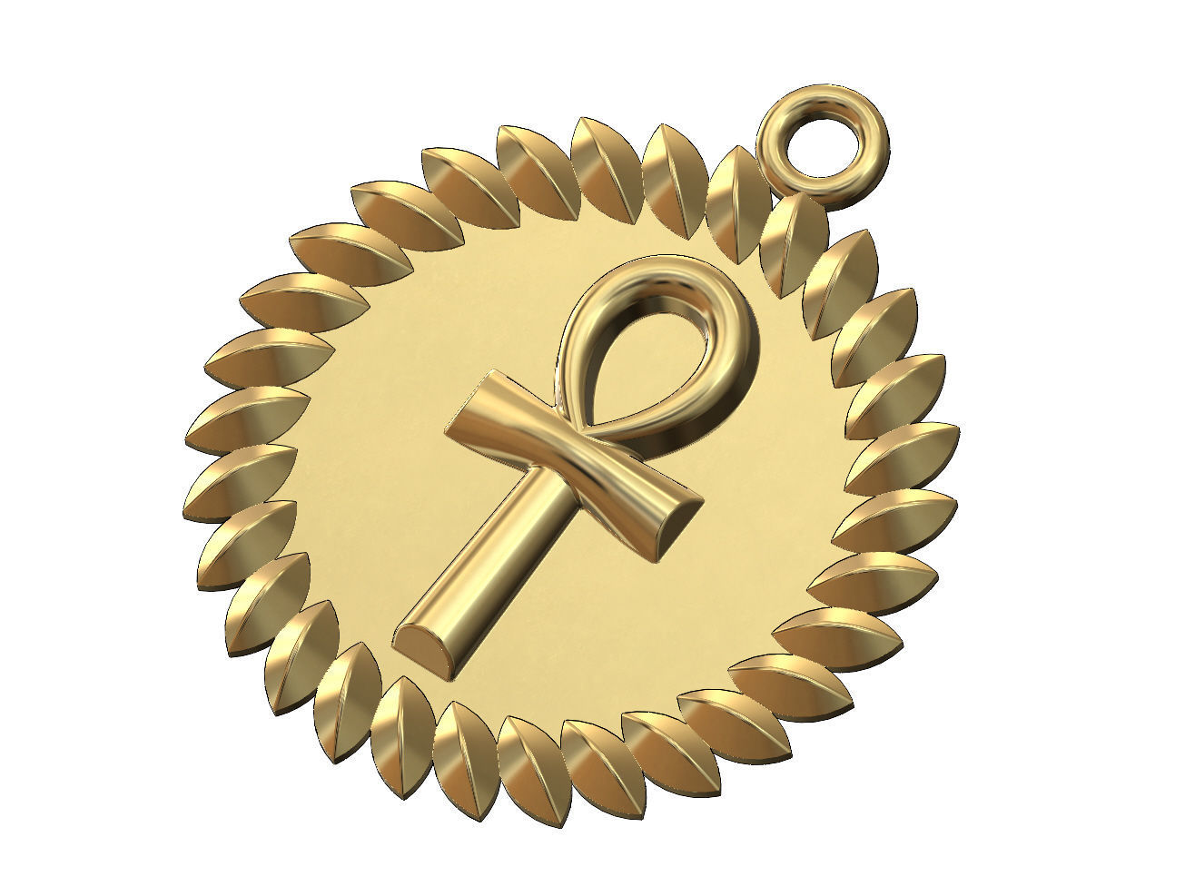 Ankh key pendant charm with a leaf halo 3D print model_9