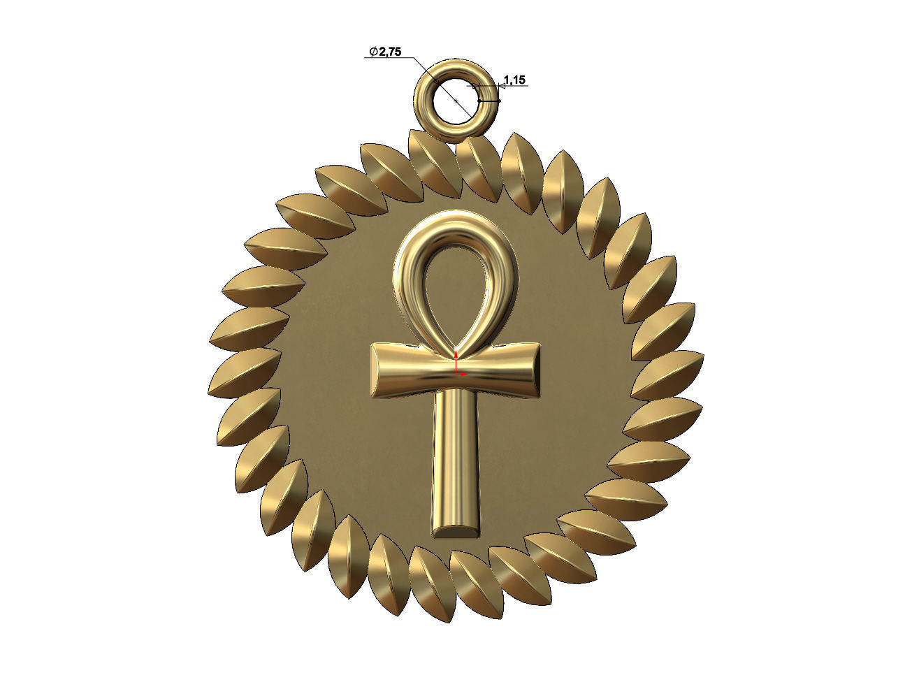 Ankh key pendant charm with a leaf halo 3D print model_6