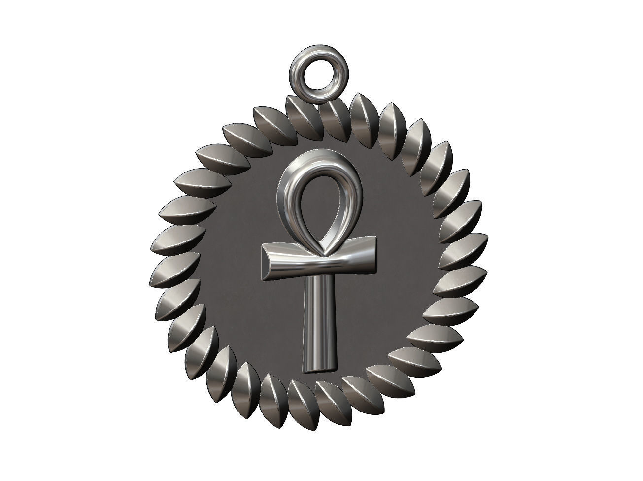Ankh key pendant charm with a leaf halo 3D print model_2