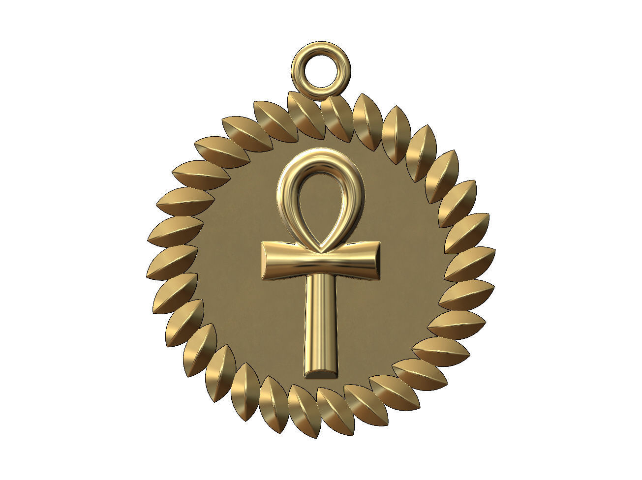 Ankh key pendant charm with a leaf halo 3D print model_3