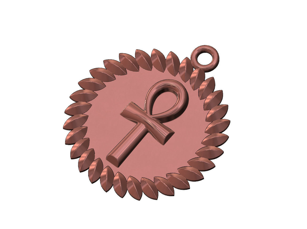 Ankh key pendant charm with a leaf halo 3D print model_1