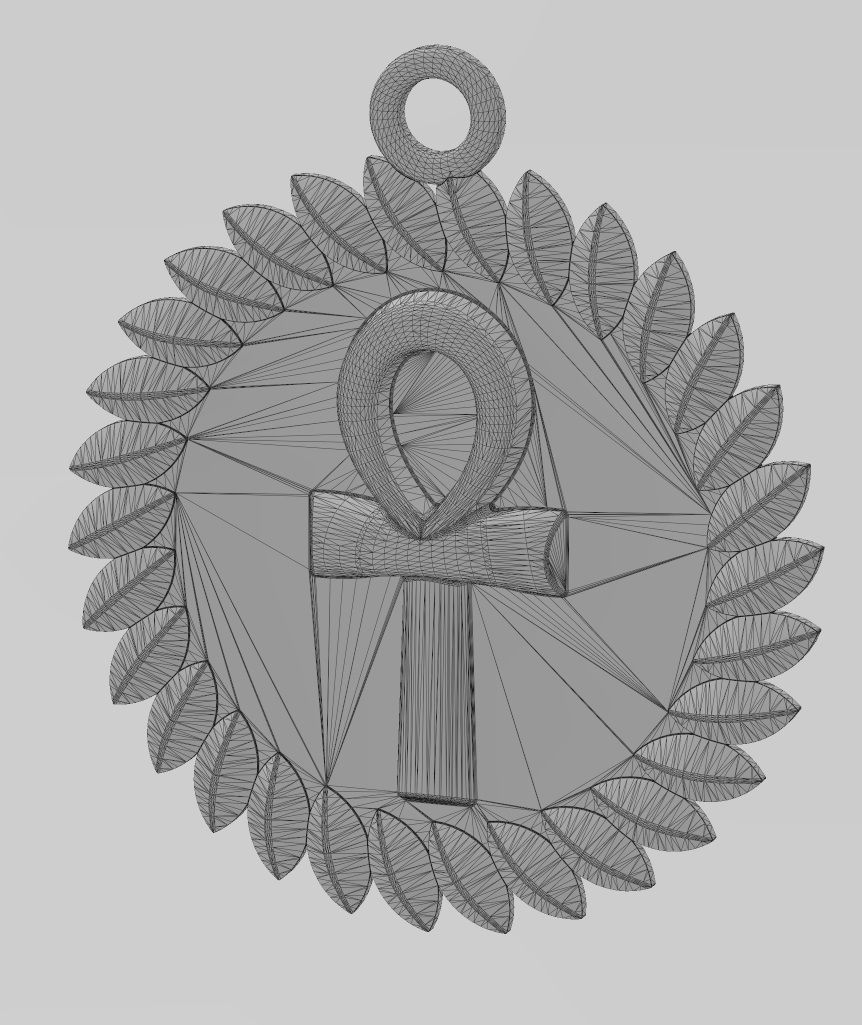 Ankh key pendant charm with a leaf halo 3D print model_14