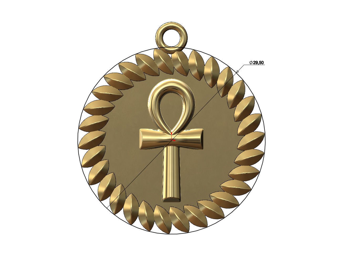 Ankh key pendant charm with a leaf halo 3D print model_5