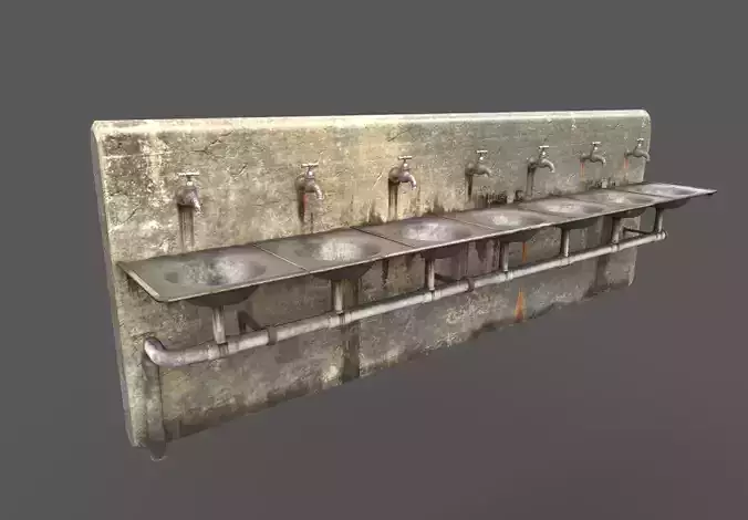 Ruined Multiple Drinking water Taps and Sinks 3D model