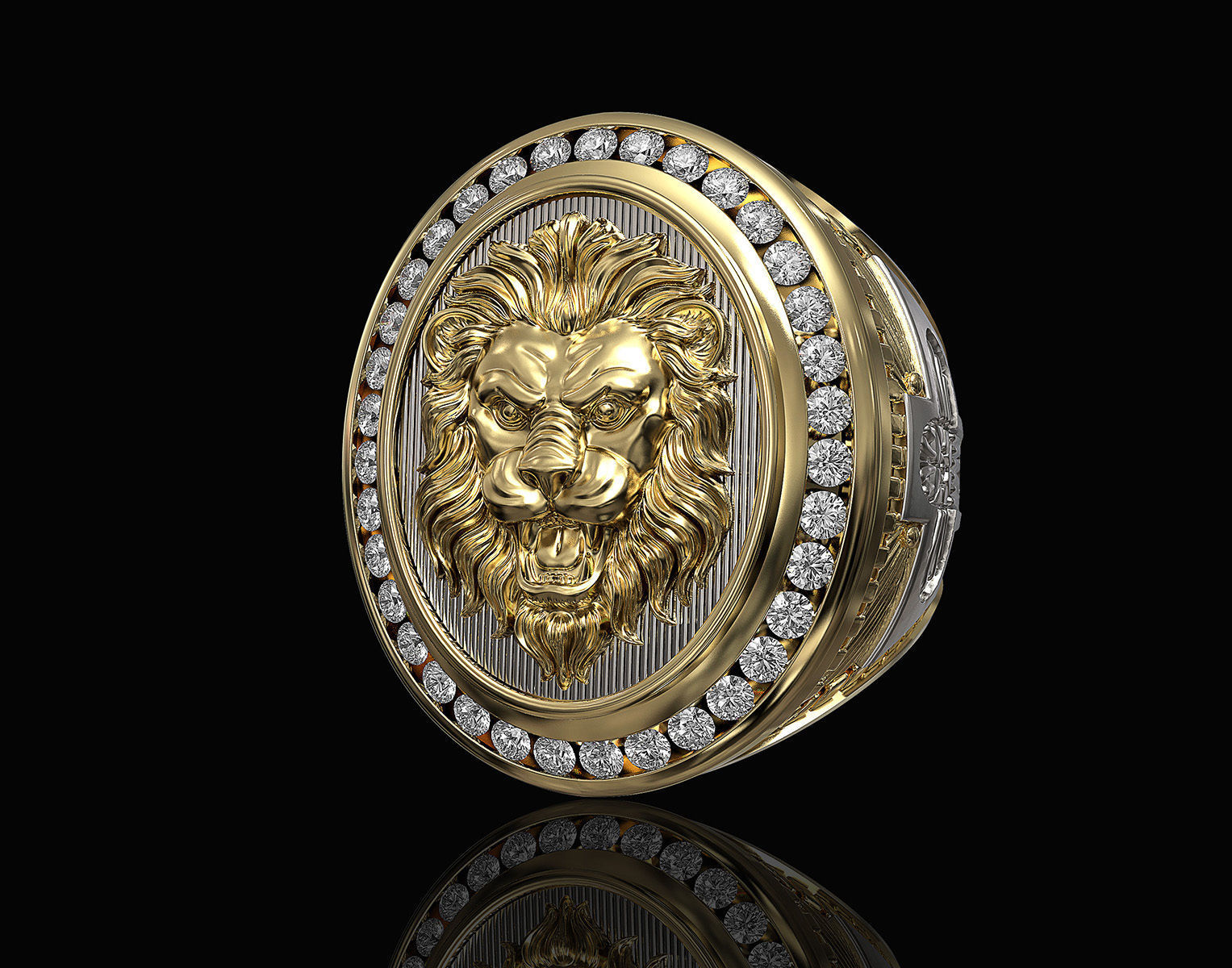 Lion Ring with diamond 3D print model_2