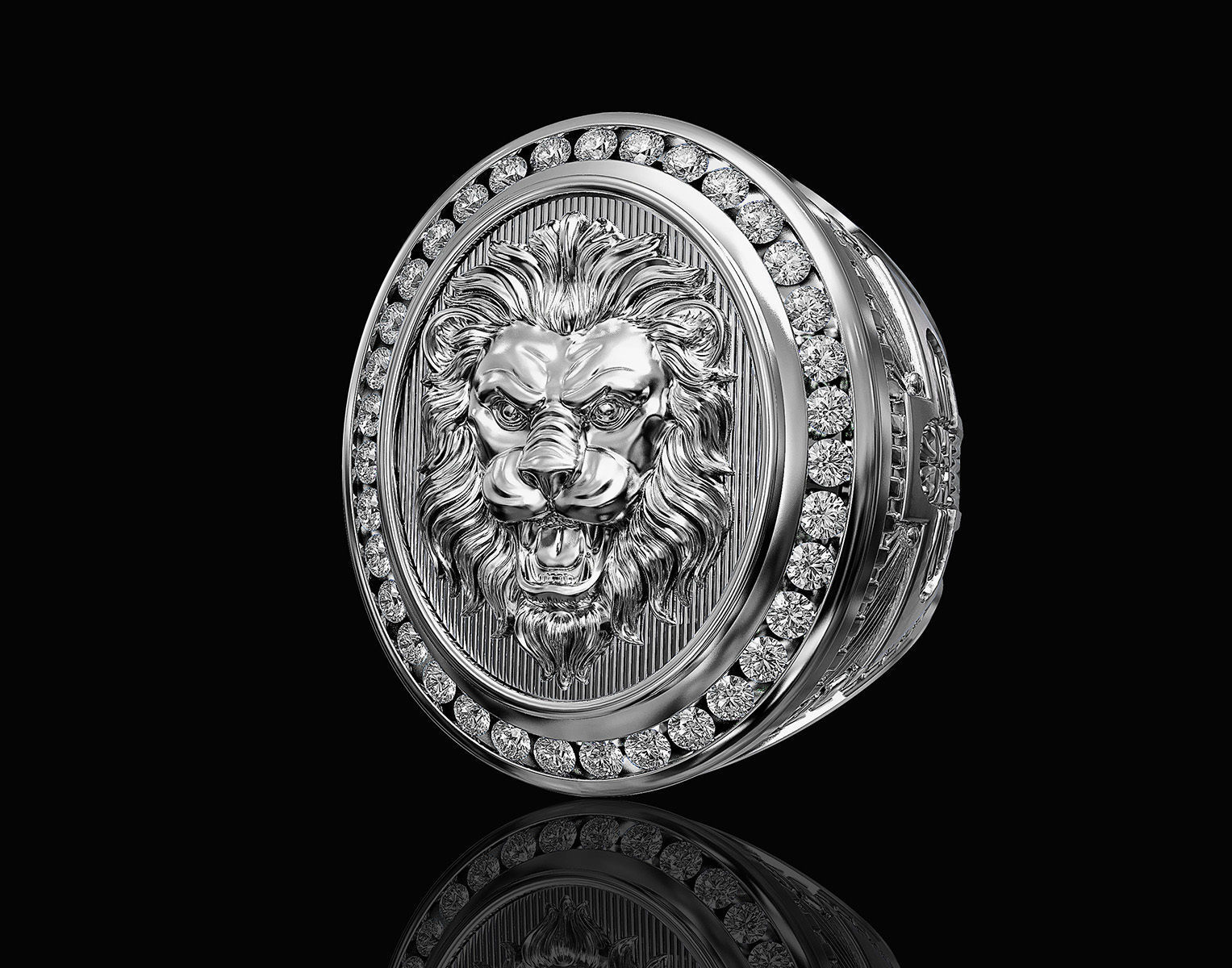 Lion Ring with diamond 3D print model_3