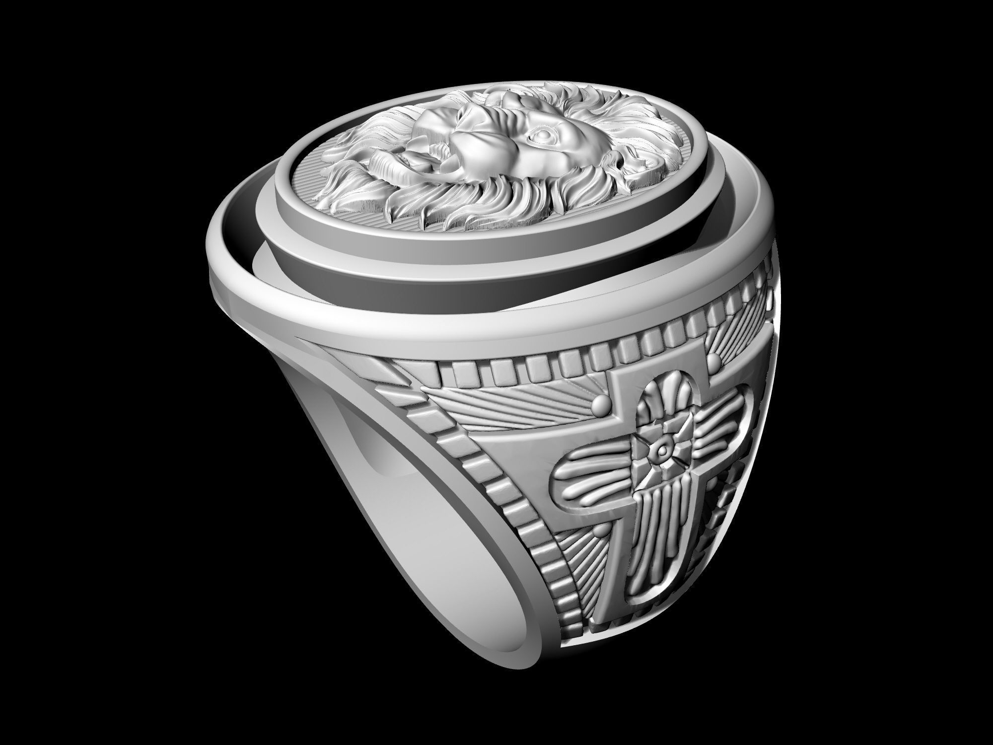 Lion Ring with diamond 3D print model_9