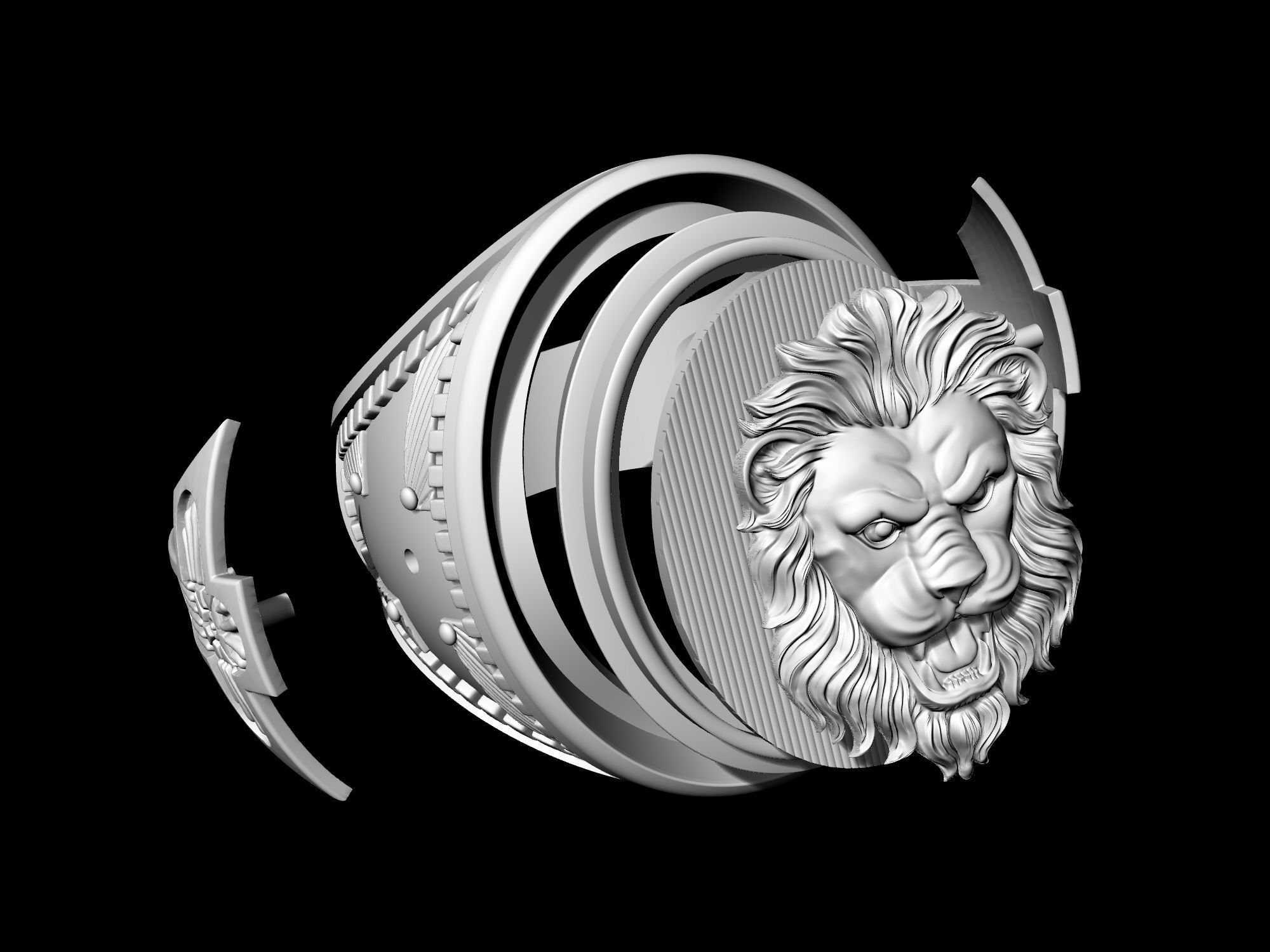 Lion Ring with diamond 3D print model_12