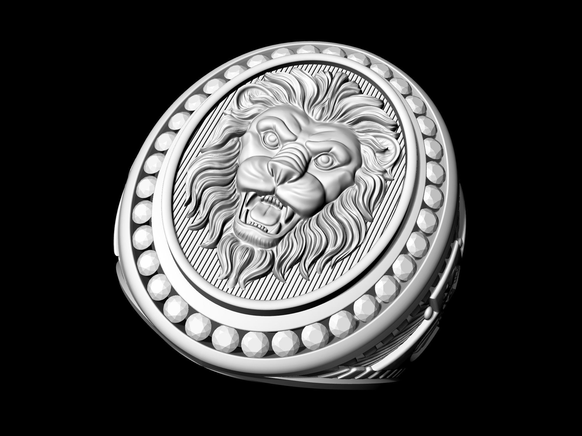 Lion Ring with diamond 3D print model_7
