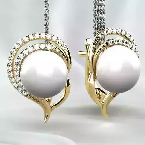 Original Earring with Diamond Pearl or Another Gemstone