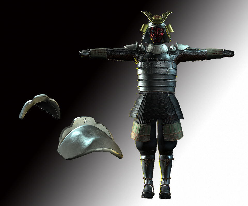 Japan Samurai Sode Low-poly 3D model_7