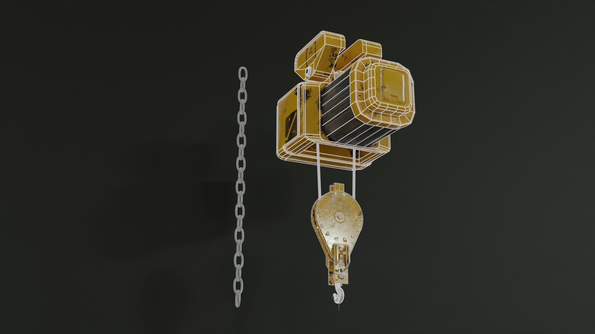 Sci-fi Crane Hoist with Chain and Load Block 3D model_2