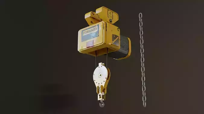 Sci-fi Crane Hoist with Chain and Load Block 3D model Sci-fi Crane Hoist with Chain and Load Block 3D model