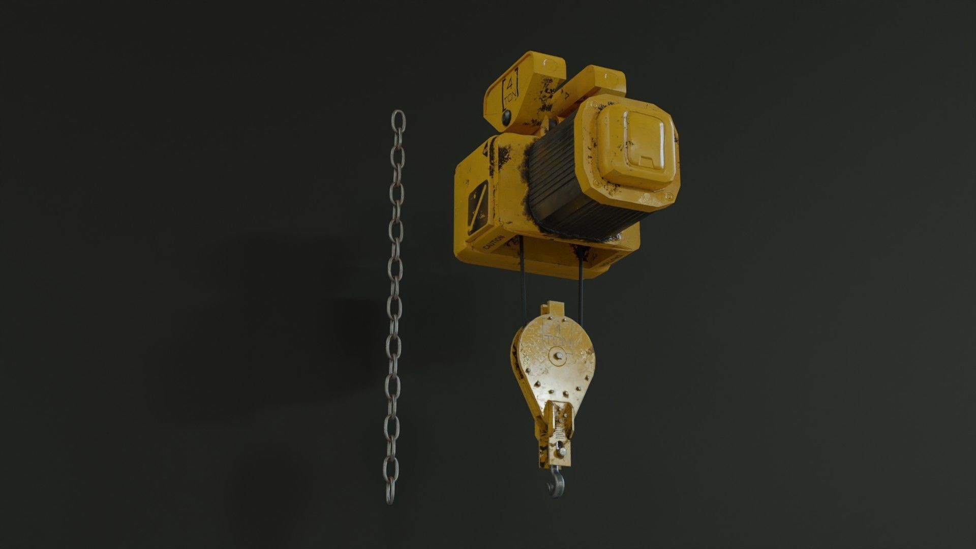 Sci-fi Crane Hoist with Chain and Load Block 3D model_1