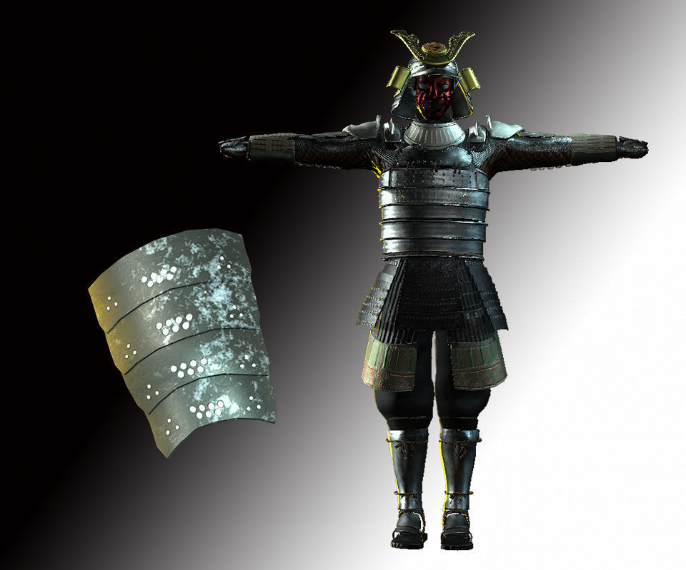 Japan Samurai Upper Arms Armors Low-poly 3D model_7