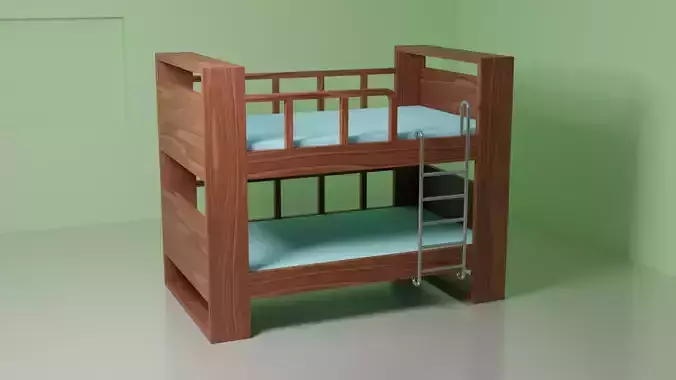 Wooden double storey bed for kids Free 3D model