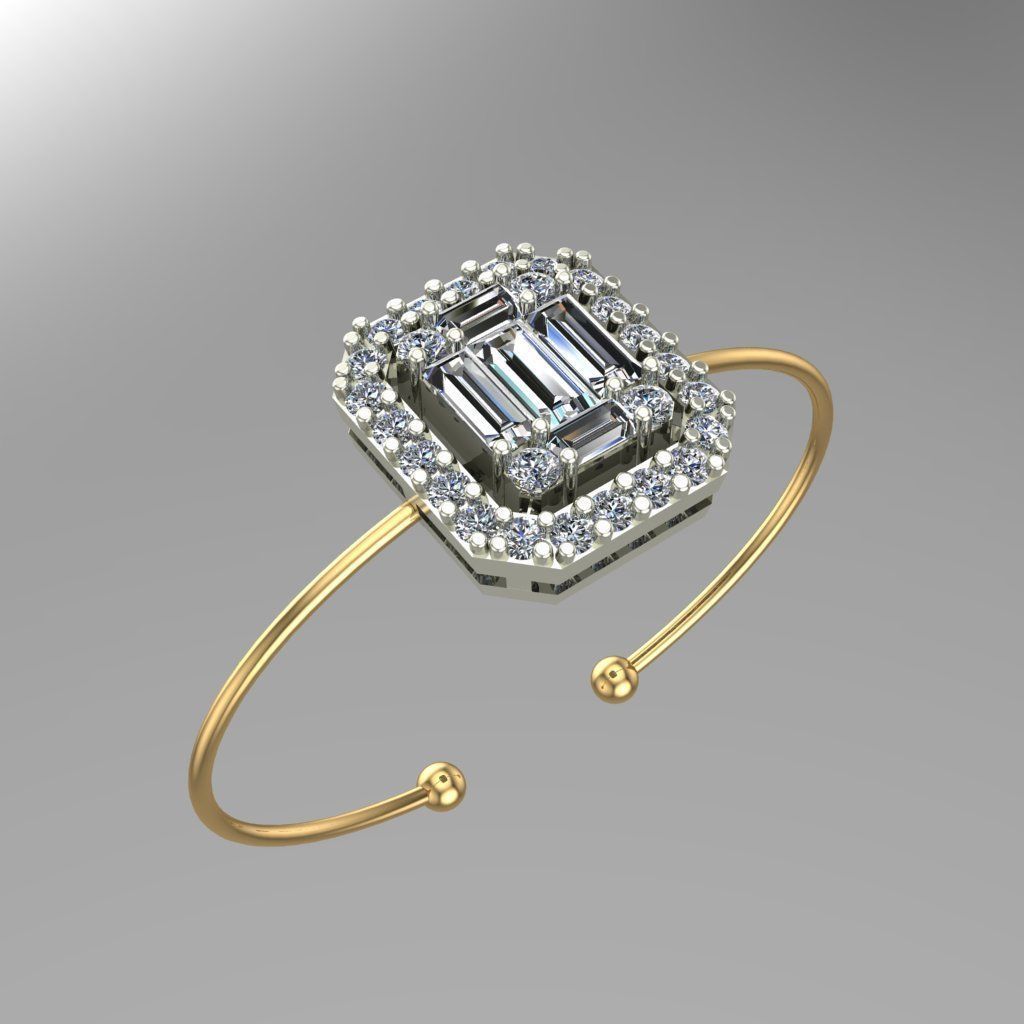 Baguette Brecelet and Ring Variation Diamond 3D print model_2