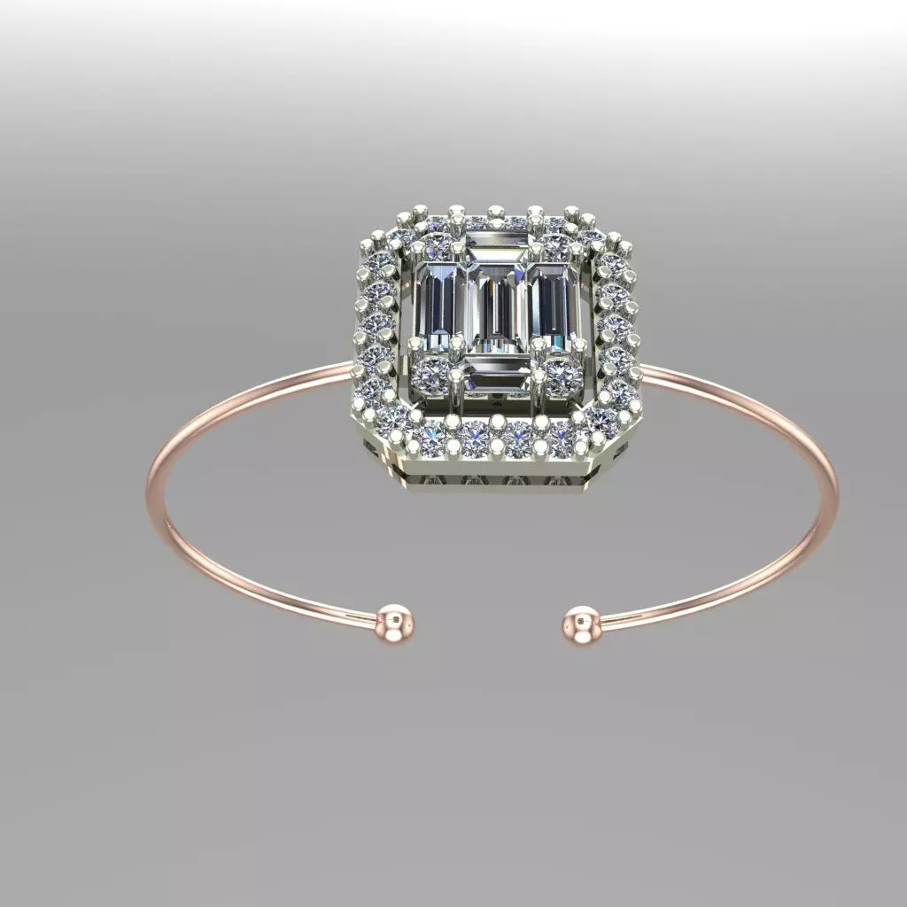 Baguette Brecelet and Ring Variation Diamond 3D print model_0