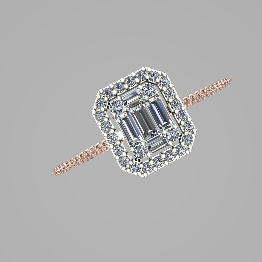 Baguette Brecelet and Ring Variation Diamond 3D print model_4
