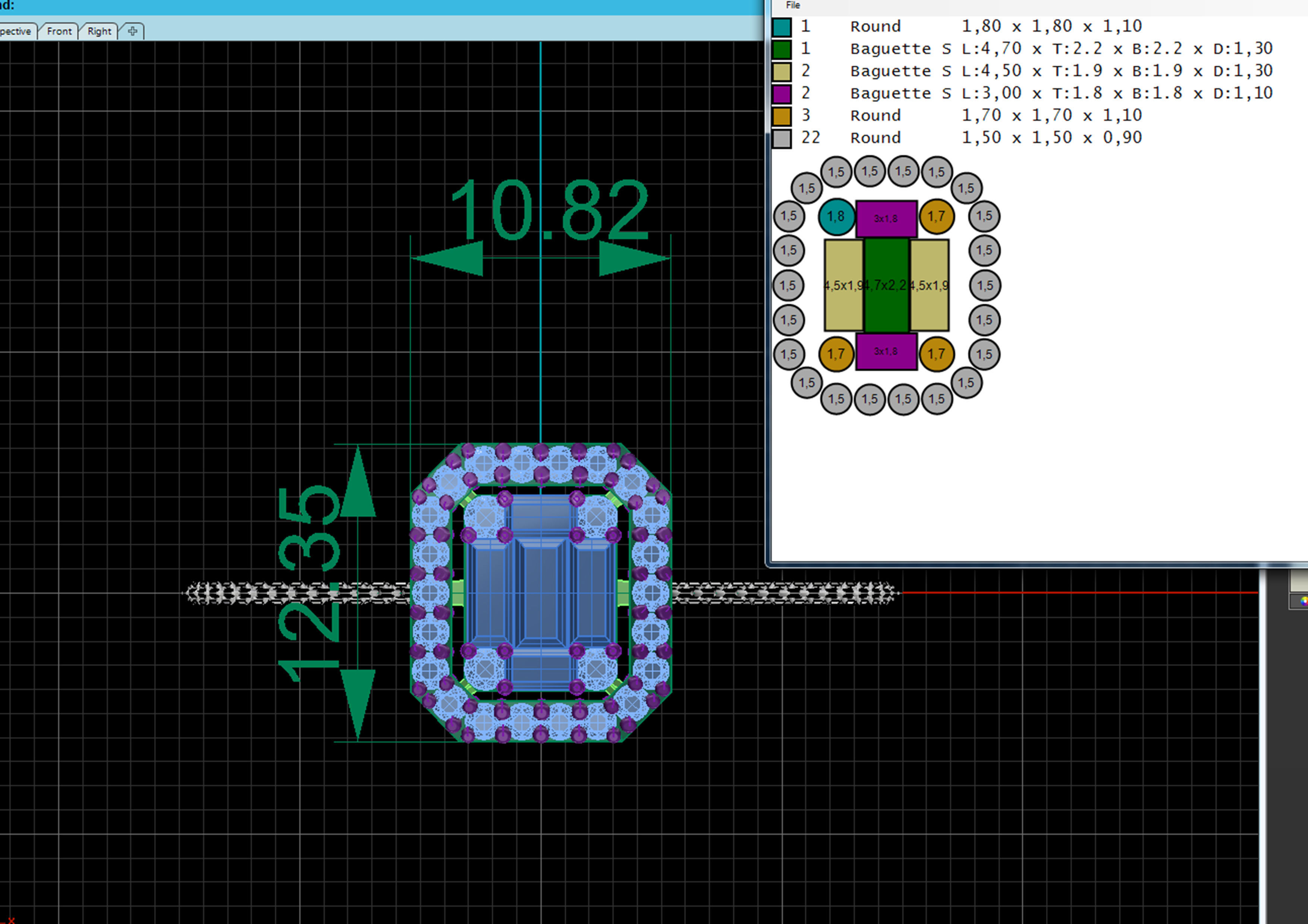 Baguette Brecelet and Ring Variation Diamond 3D print model_5