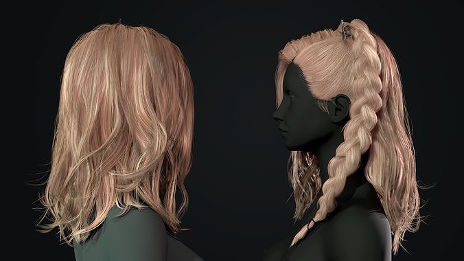 Realtime hair female body and bow Low-poly 3D model