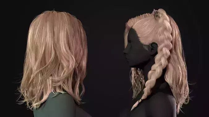 Realtime hair female body and bow Low-poly 3D model