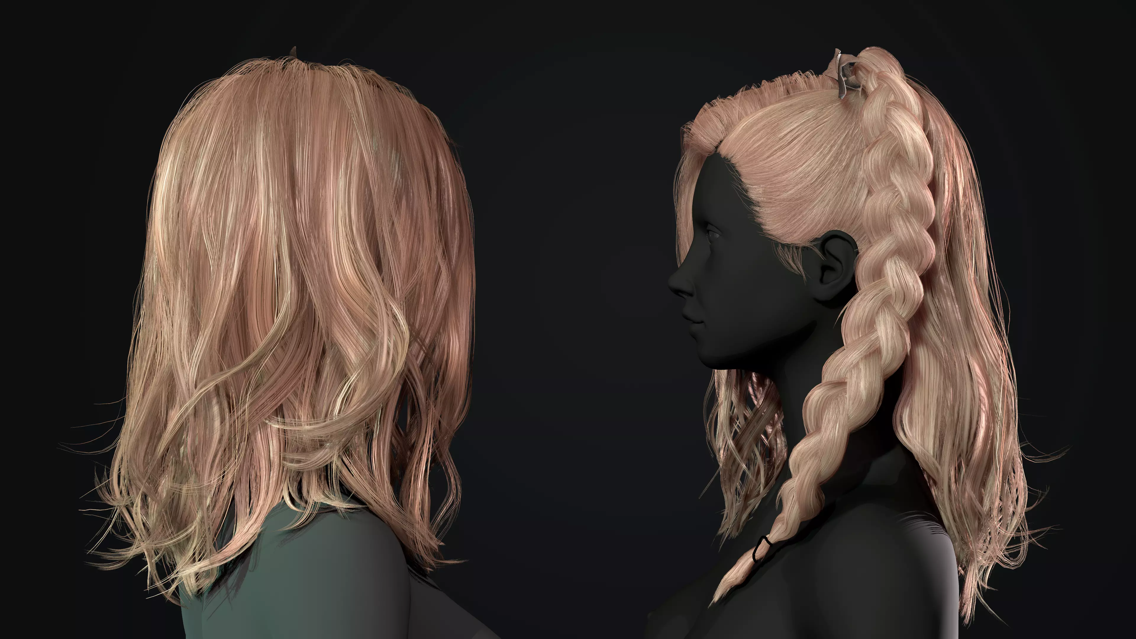 Realtime hair female body and bow Low-poly 3D model_0