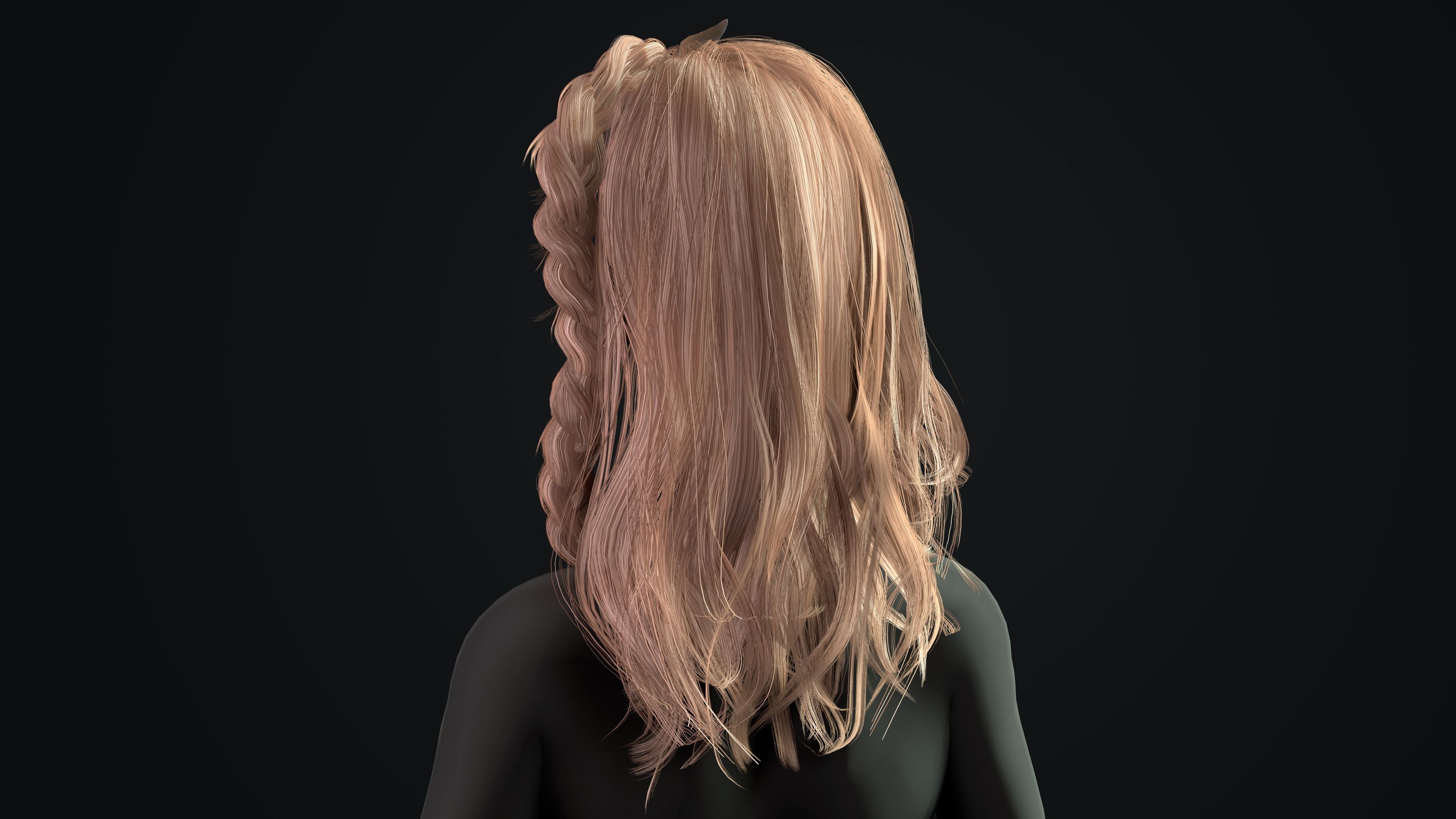 Realtime hair female body and bow Low-poly 3D model_3
