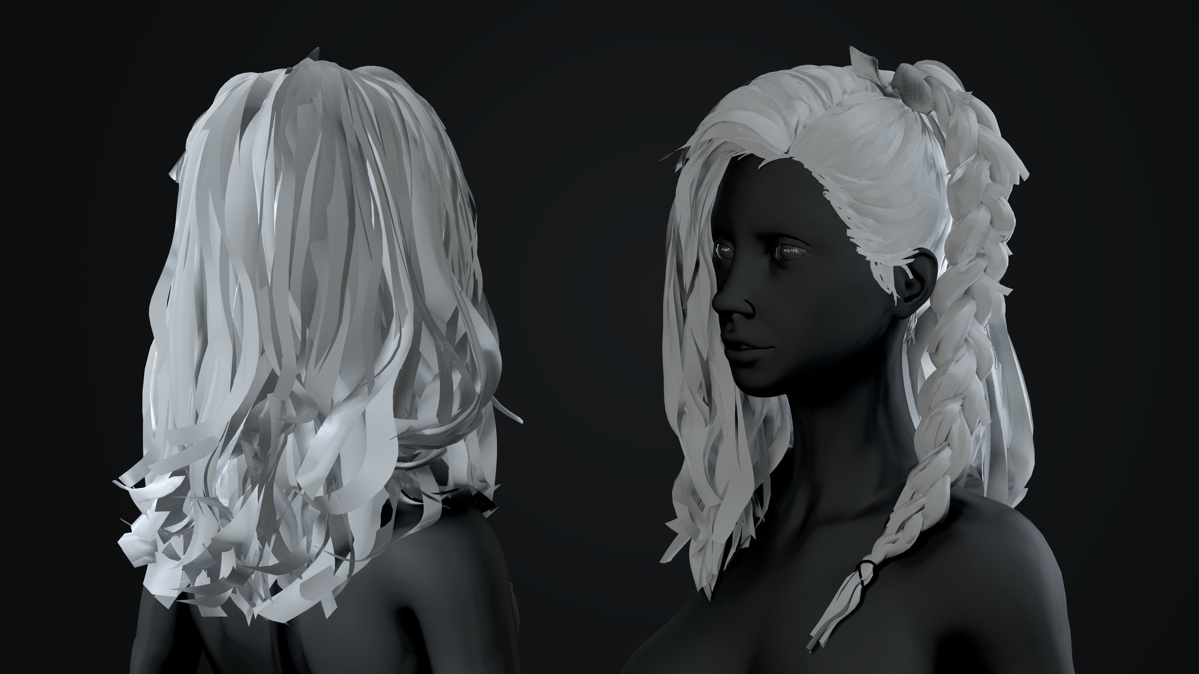 Realtime hair female body and bow Low-poly 3D model_2