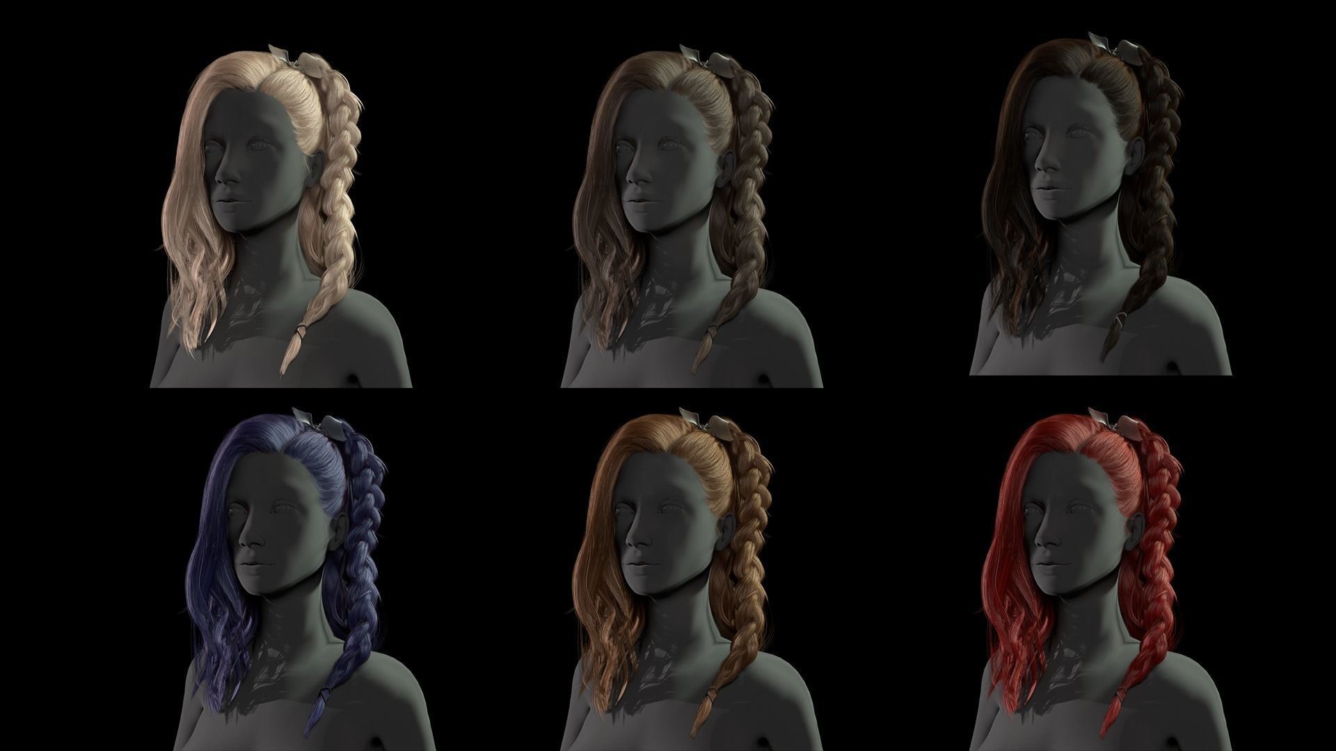 Realtime hair female body and bow Low-poly 3D model_1