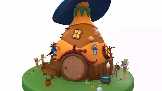 Cartoon witch house and props 1