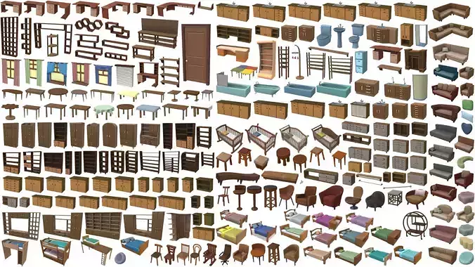 Cartoon furniture props pack 200Plus