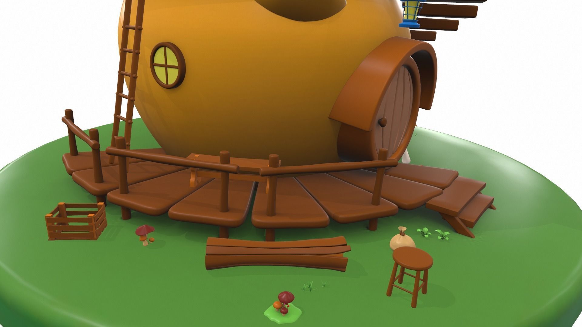 Cartoon pear house and props 3D model_12