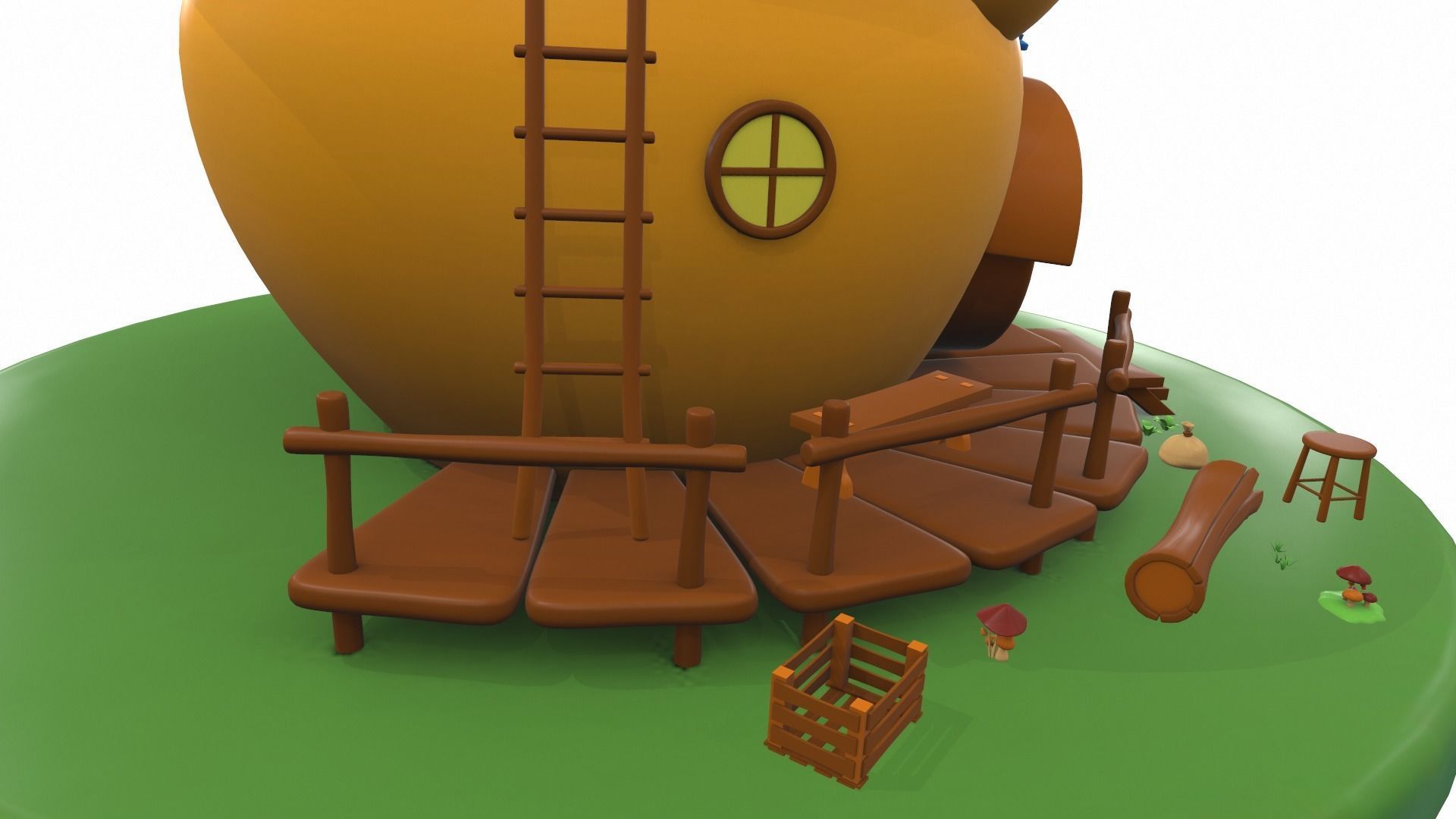 Cartoon pear house and props 3D model_13
