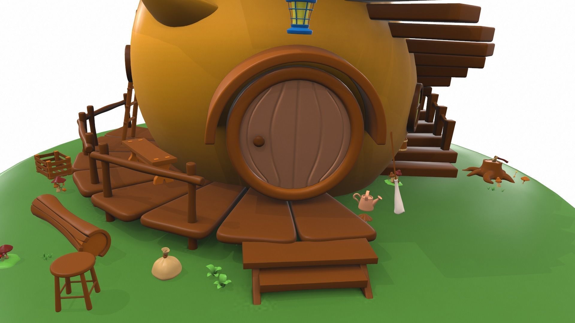 Cartoon pear house and props 3D model_11