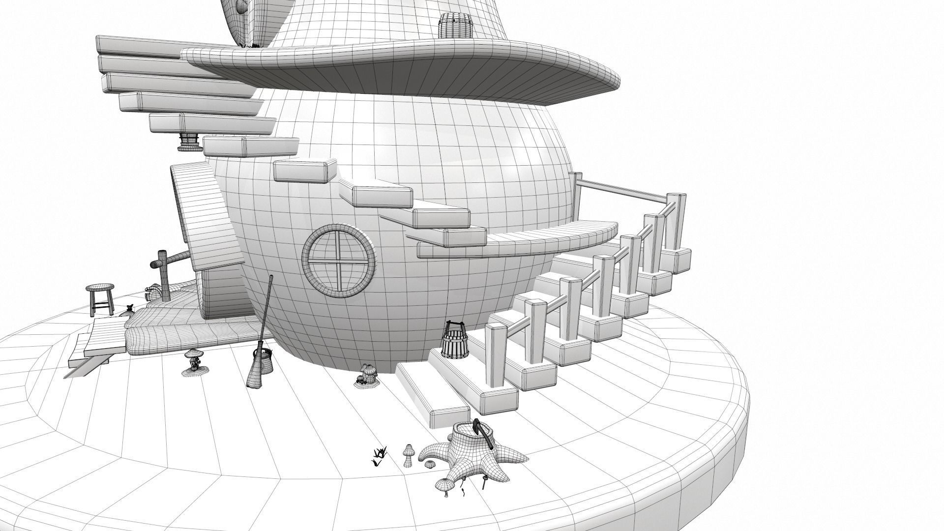 Cartoon pear house and props 3D model_28