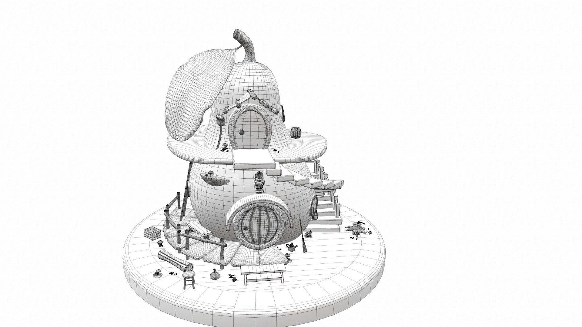 Cartoon pear house and props 3D model_20