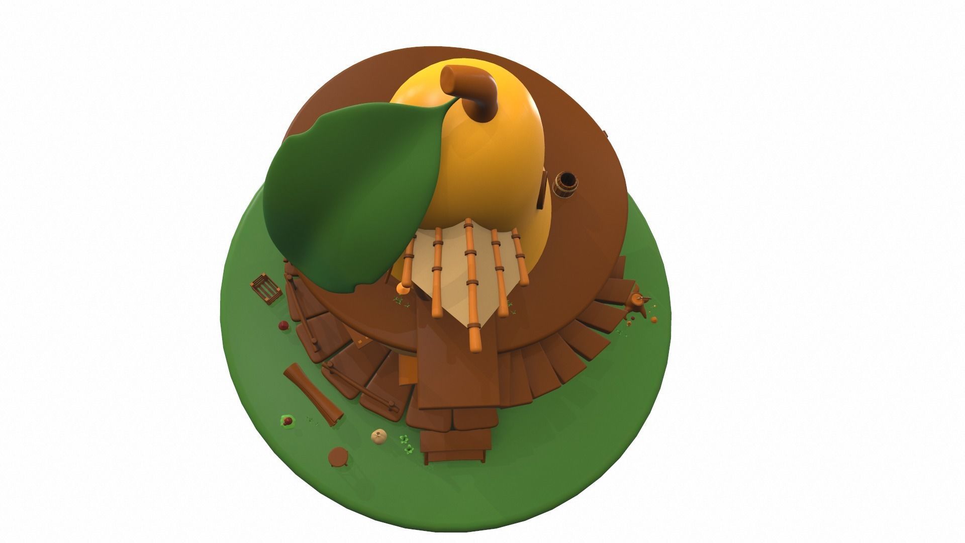 Cartoon pear house and props 3D model_9