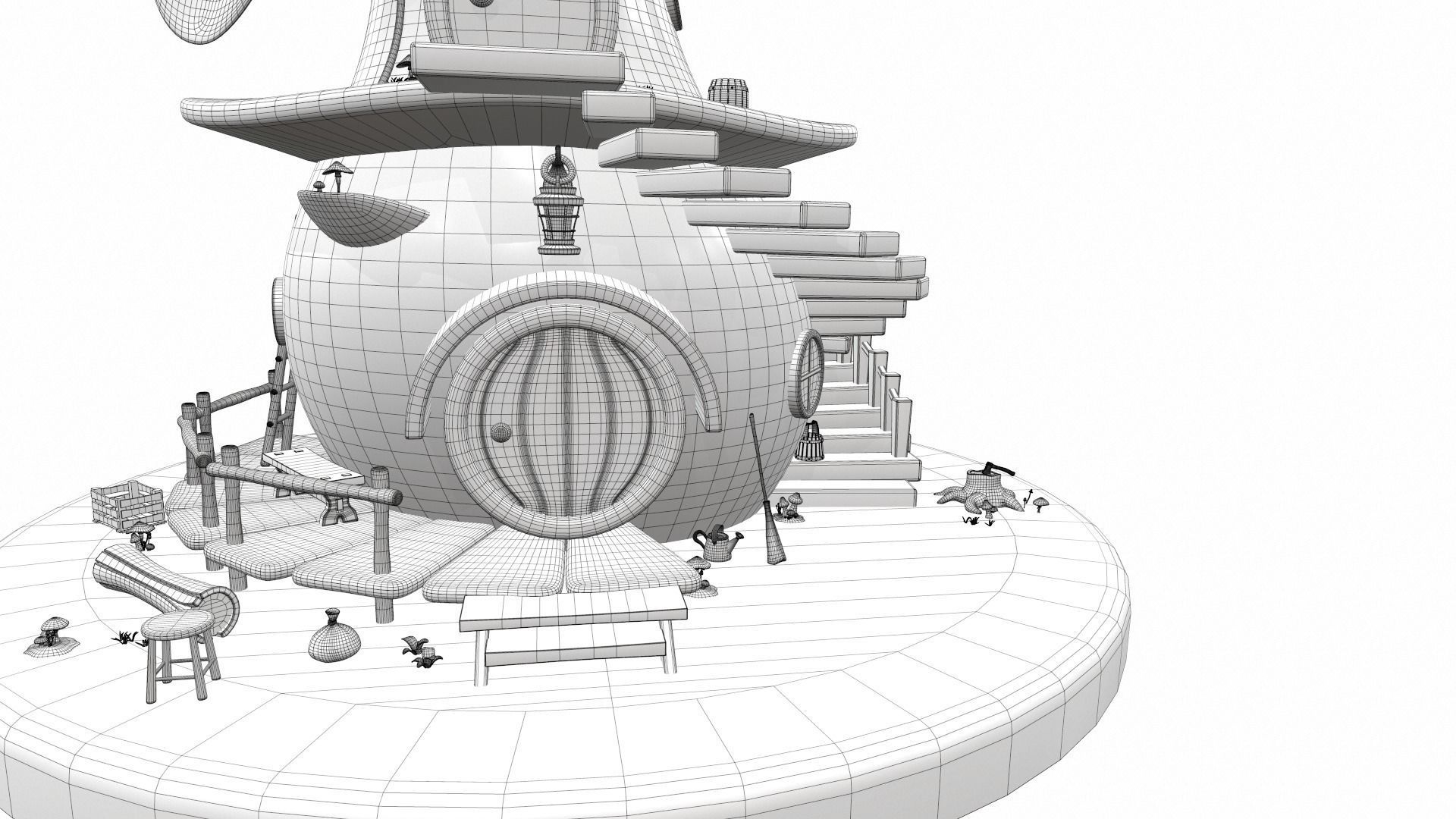 Cartoon pear house and props 3D model_26